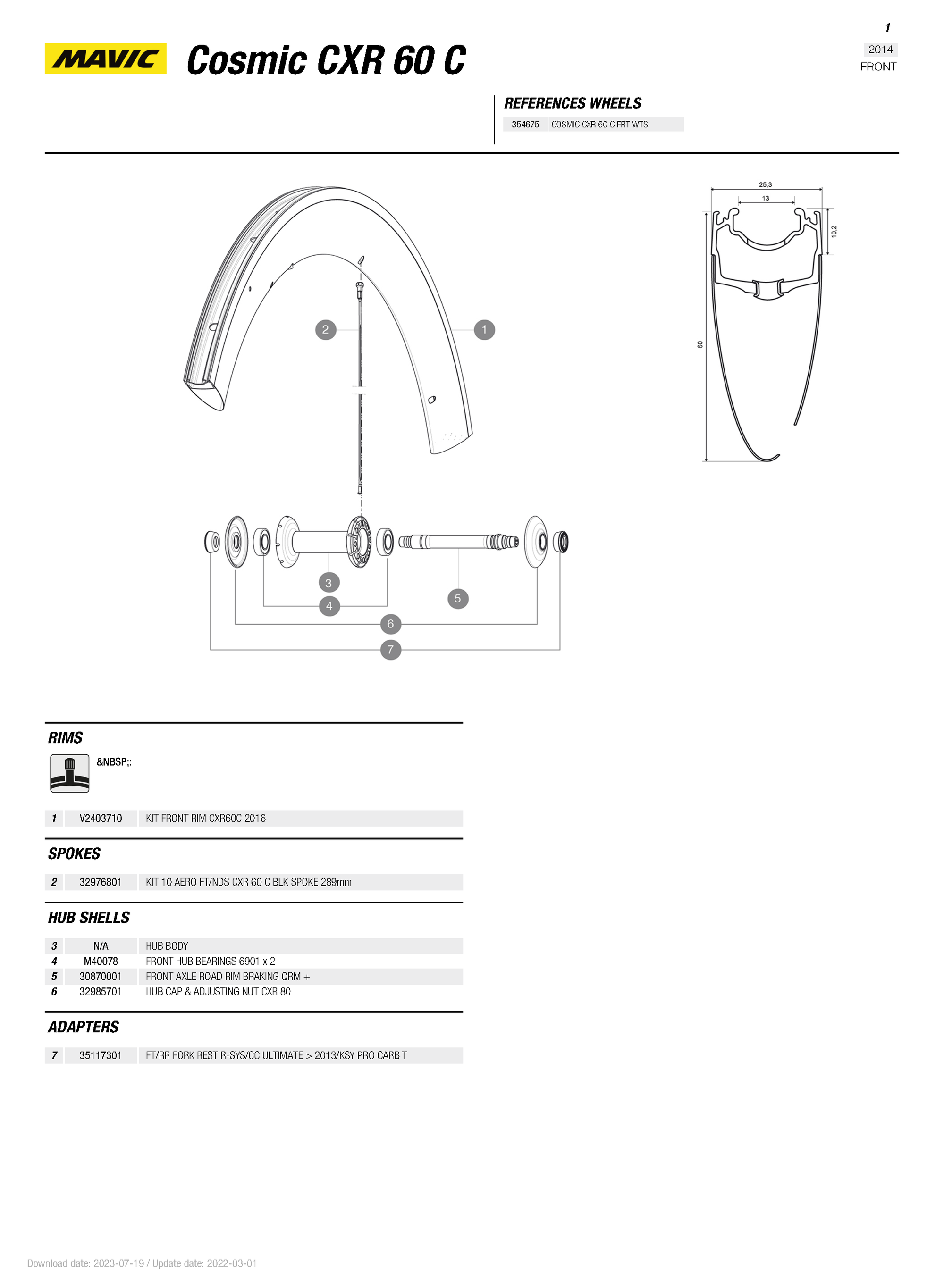 Mavic CXR 60 C FRONT Rim 2014+ - V2403710