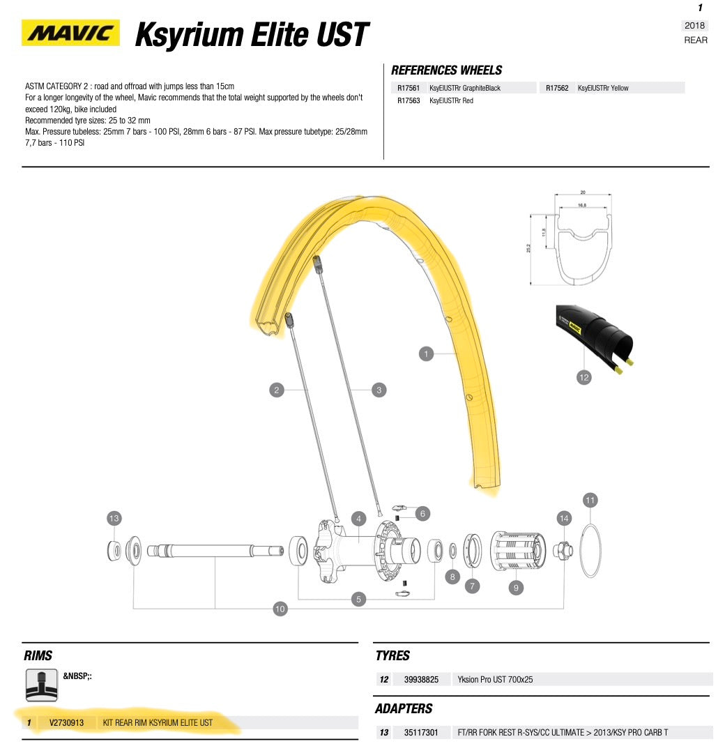 Mavic Ksyrium Elite UST Rear Rim (2018+) V2730913