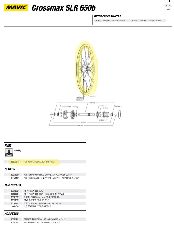 Mavic Crossmax SLR REAR Rim 27.5" 2014+ - 36692613