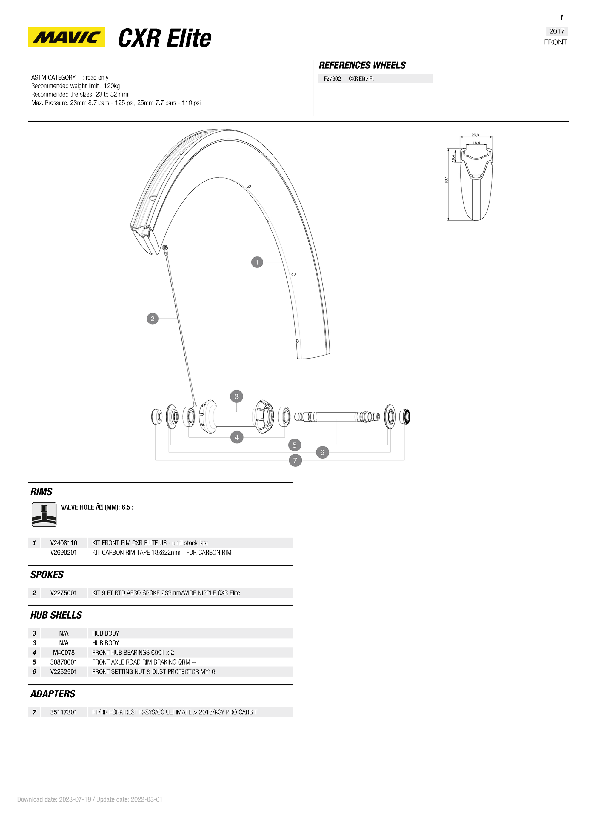 Mavic CXR Elite FRONT Rim 2017+ - V2408110