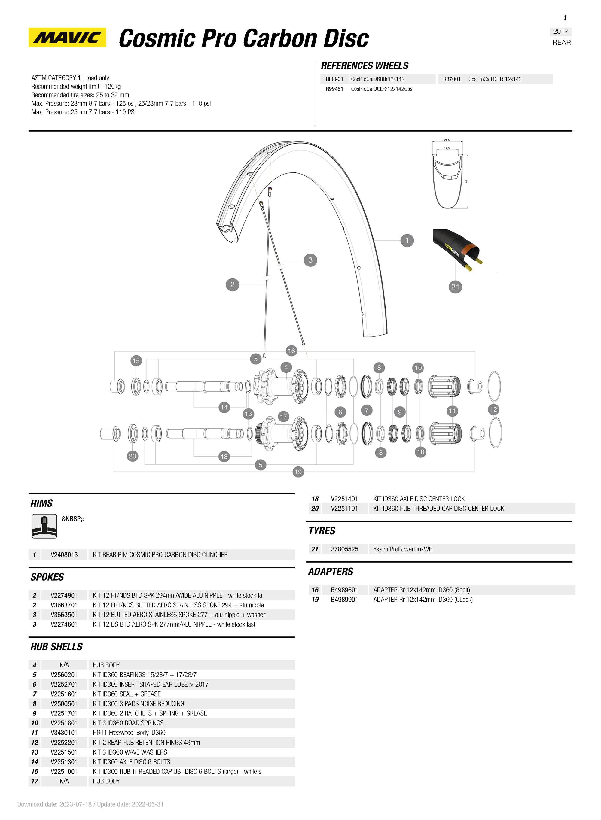 Mavic Cosmic Pro Carbon Disc REAR Rim 2017+ - V2408013