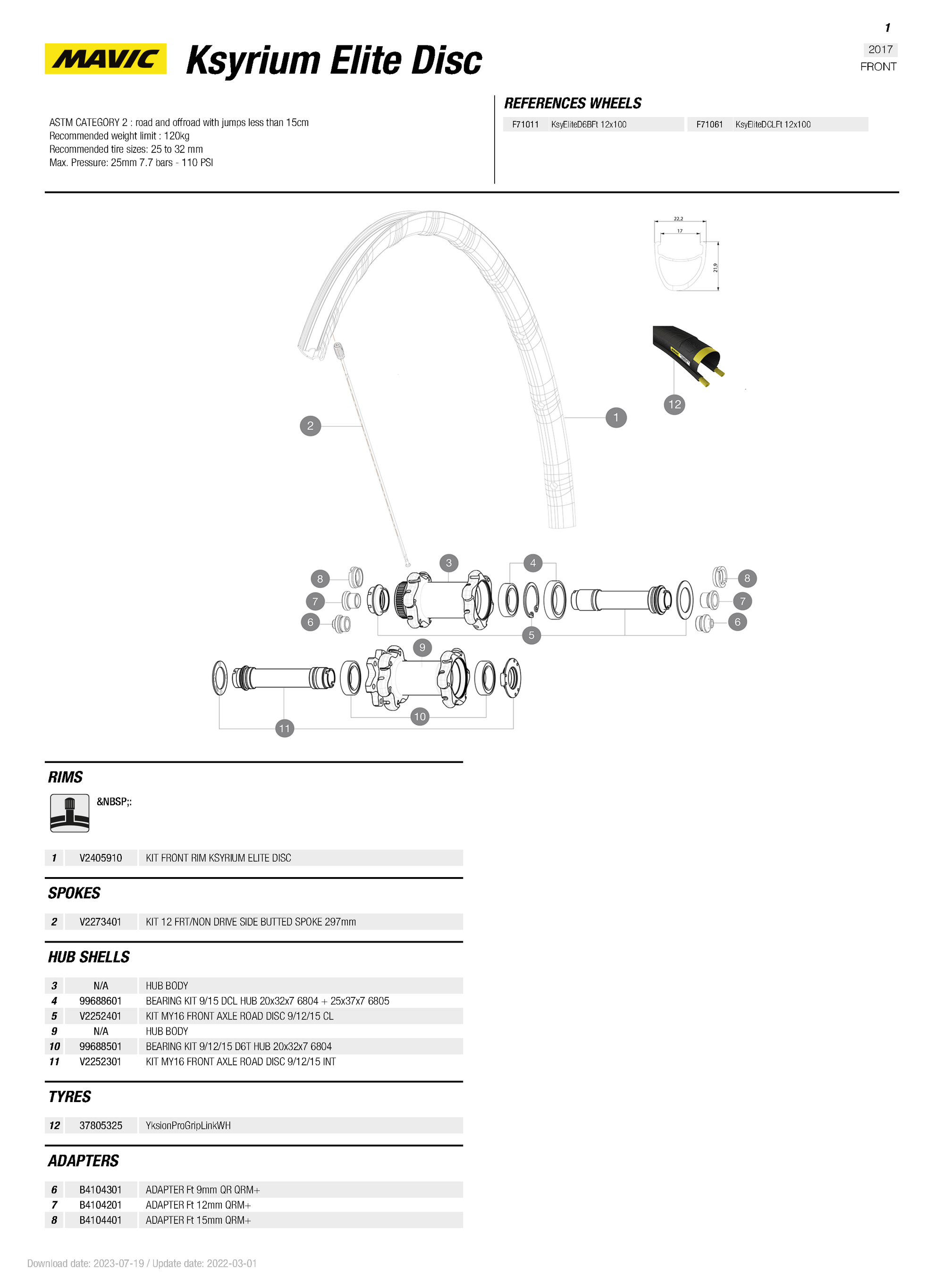 Mavic Ksyrium Elite Disc Front Rim (2017+)  V2405910