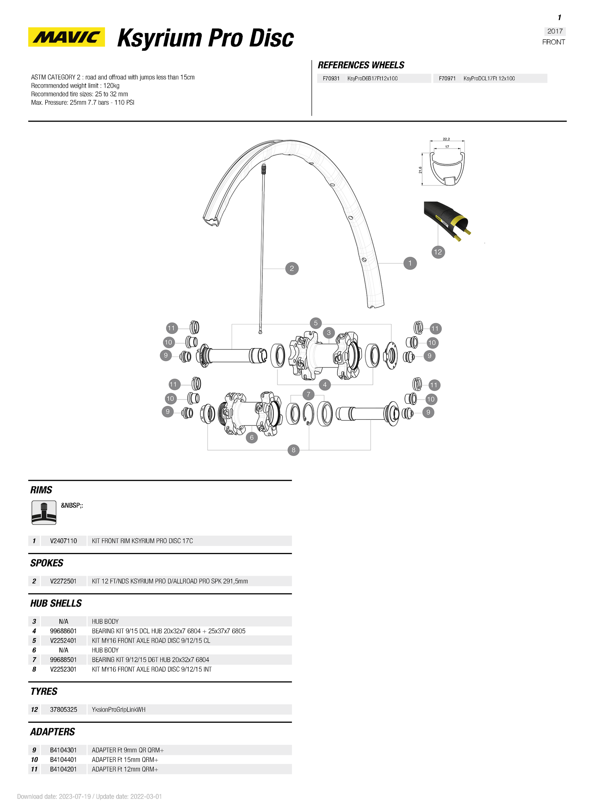 Mavic Ksyrium Pro DISC C Front Rim 2017+  - V2407110