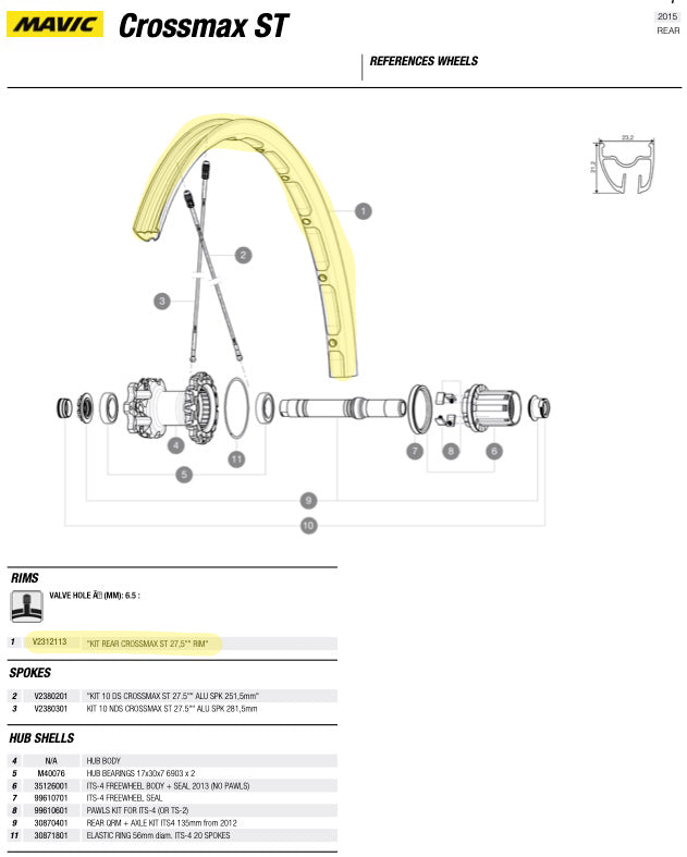 Mavic Crossmax ST Front Rim 27.5&quot; 2015+  -  V2312010